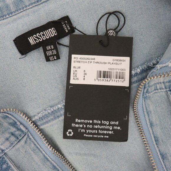 Missguided Women 4 Blue Jean Denim Stretch Zip Playsuit Romper One Piece NEW - Picture 8 of 11